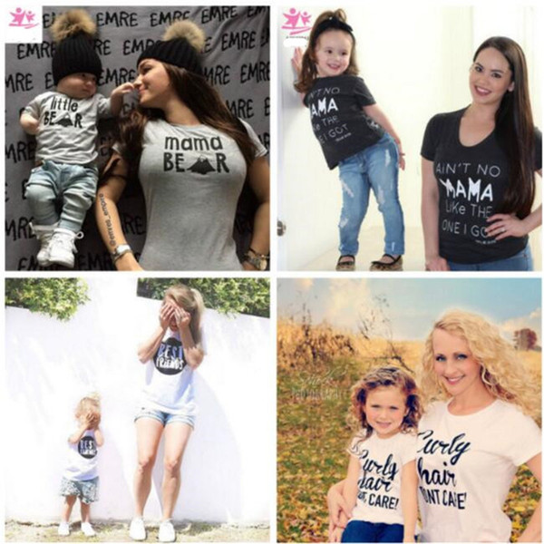 DHL Mother And Daughter Clothes Family Tops T Shirt Letter Kids Clothing Cotton Short Sleeve Mom And Me Girls Clothing Outfit 2017 Summer