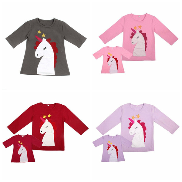 Mother Daughter Family Matching Clothes Women Kids baby girl Cute stars Unicorn Long Sleeve Top Tee T Shirt