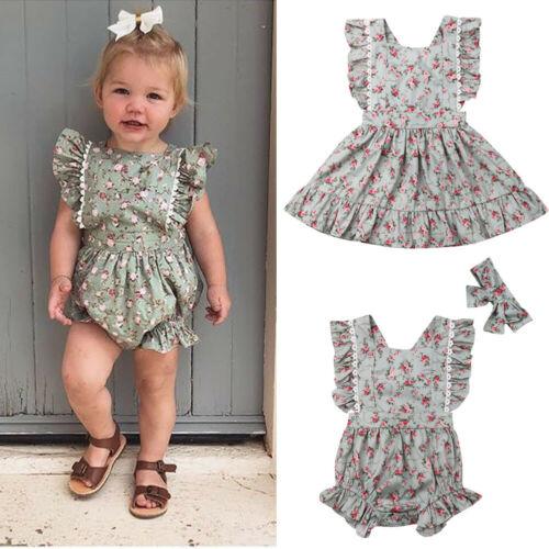 Newboen Kids Baby Girl Clothes Sister Matching Floral Romper Dress Outfit Set[Big Sister's Dress