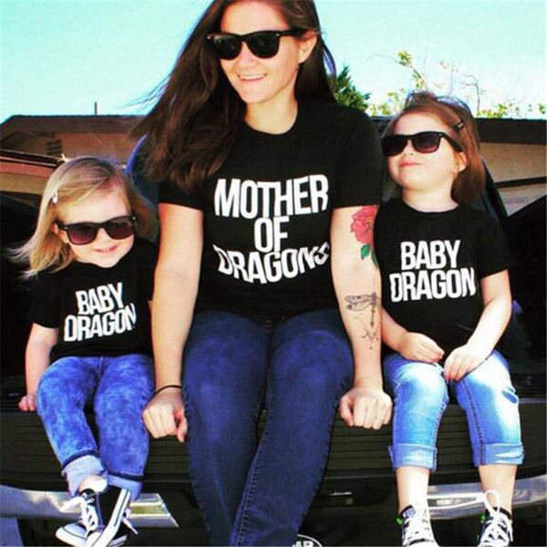 Mother And Daughter Clothes Parent-child Outfit Short Sleeve Baby Girls Clothes T Shirt Kids Clothing Letter Children Women Clothes