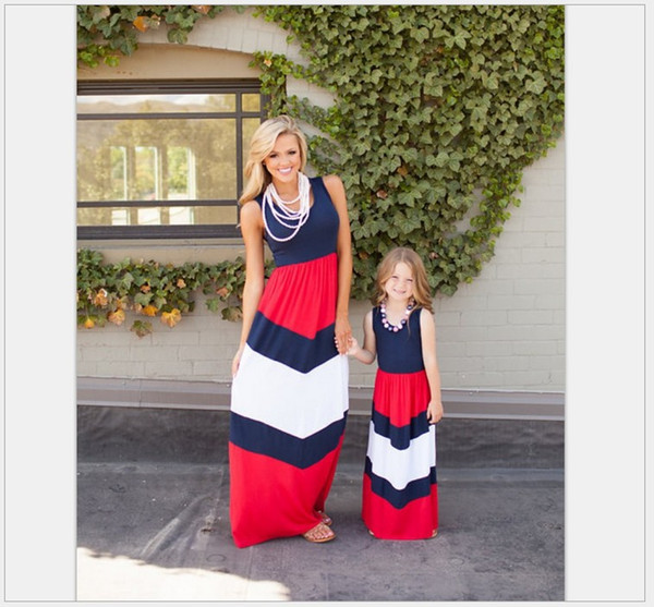 2019 New Mother And Daughter Dresses Summer Navy Style Striped Long Dress Fashion Mom And Baby Clothing Sleeveless Vest Stitching Dress