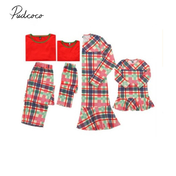 2018 Brand New Family Matching Christmas Pajamas Set Women Kids Tartan Sleepwear Nightwear Colorful Checked Santa 2Pcs Sets