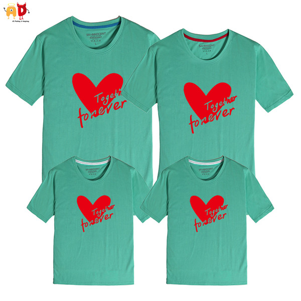 good quality 1PCS Family Matching T-shirt Summer Heart Pattern Mother and Daughter Dad and Son Clothes Cotton Clothing Together Forever