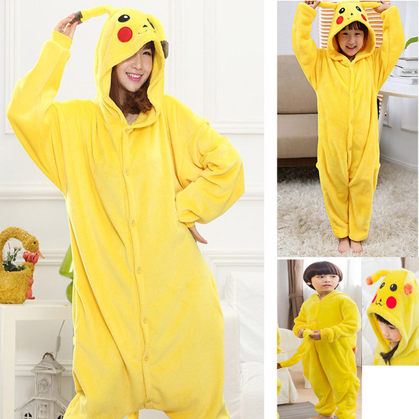 Winter Flannel Family Matching Clothing Pikachu Onesies Parent-Child Hoodies Children Adult Cosplay Costume Pajamas Sleepwear HH-C36