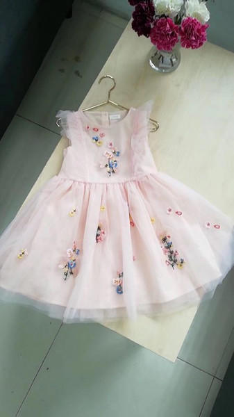 girl summer dress lace embroidery flower ruffles kids clothes boutiques wholesale fashion cotton kids clothes party