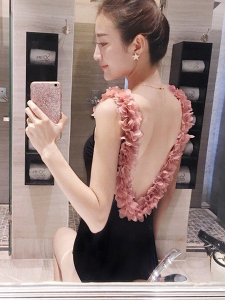 Vieeoease Women Flower Swimwear One-pieces Swim Clothing 2019 Summer Korean Fashion Backless Princess Swimwear GGO-022