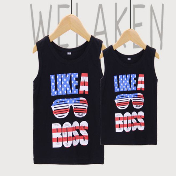 2017 Family t-shirts Summer Sleeveless Vest LIKE A BOSS Printed Dad Son Matching Clothes Family Tees Father's Day T shirt