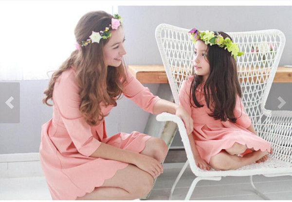 Christmas colors Mother & kids Long sleeve Mother daughter dresses Crew Neck Family matching outfits 2017 Cute knee length dress