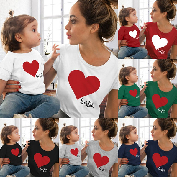 Family Matching Outfits Mother And Daughter Clothes mommy and me clothes Heart Printed Cotton T-Shirt lovely top