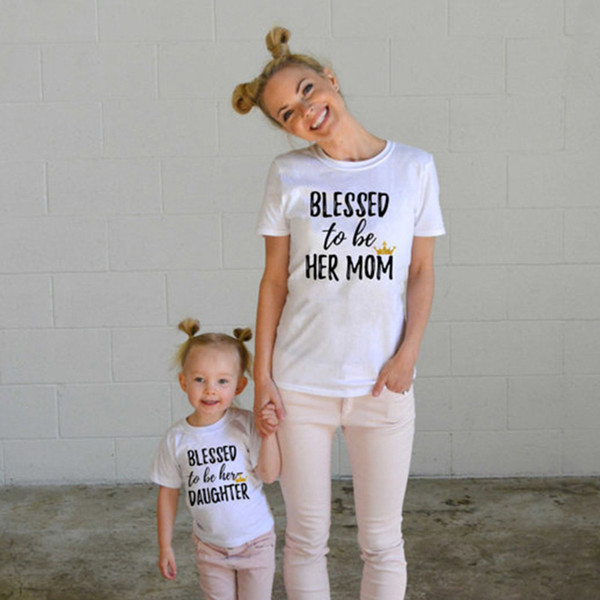 Family Matching Shirts Mother Daughter T-shirts Letters Printing Tops Mother's Day Clothes Short Sleeve Mom Girls Tees B11