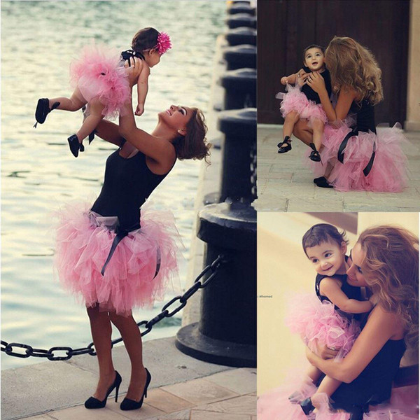 Mother and Daughter Tulle Skirts Pink Tutu Cute Ruffles Fluffy Parent-child Skirt Sweet Free Shipping Family Dresses Alikes Matching Outfits