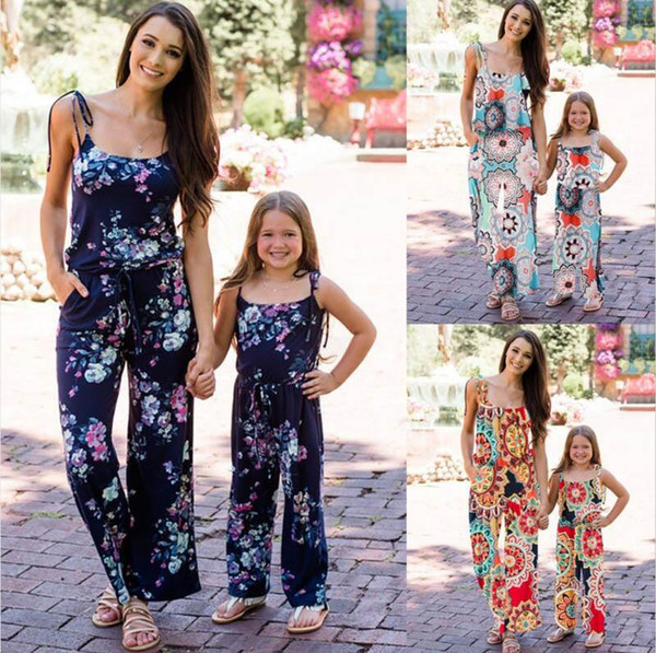 Ins mommy and daughter matching outfits beach girls Braces Suspenders family matching outfits Jumpsuit Mother and Daughter Clothes