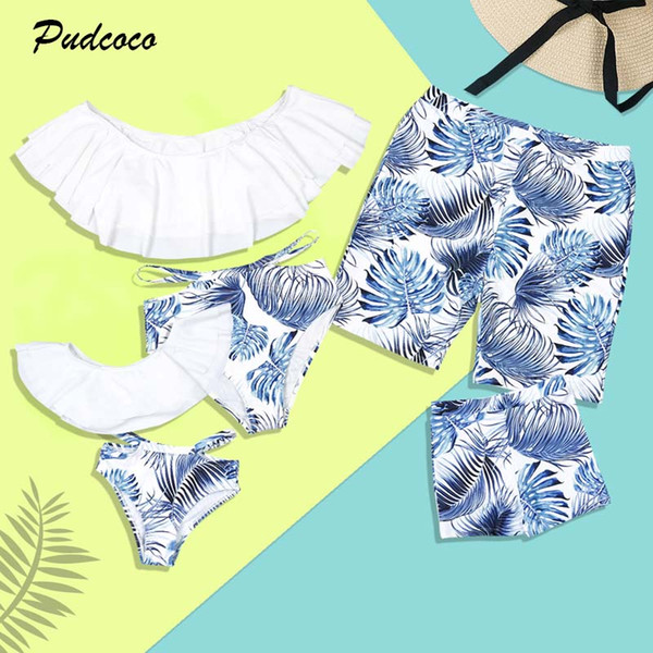 2019 Brand Family Matching Swimsuit Women Girls Bikini Set Men Boy Shorts Mom Dad Son Daughter Bathing Suit Swimwear Beachwear