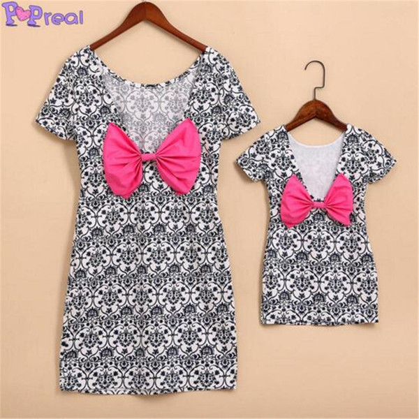 Mother And Daughter Clothes Parent-child Matching Dresses Outfit Printed Bow Casual Princess Dress Family Clothes Mommy And Me Clothes