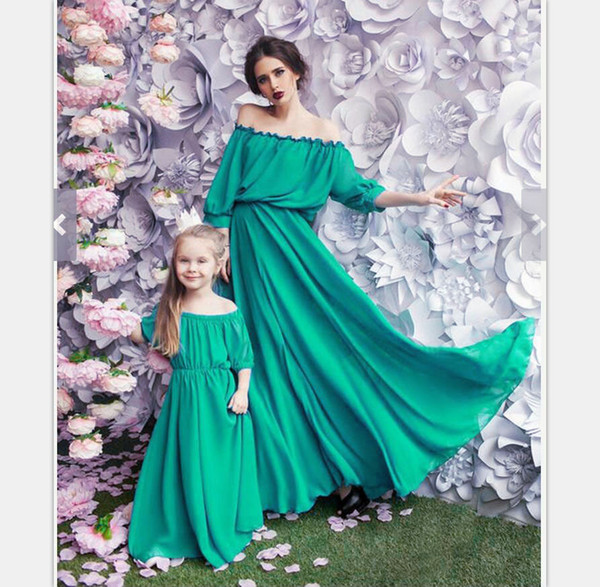 Fashion Maternity Women Mother Daughter Maxi Dress Family Matching Outfits Mommy and Me Long Dress Family Fitted