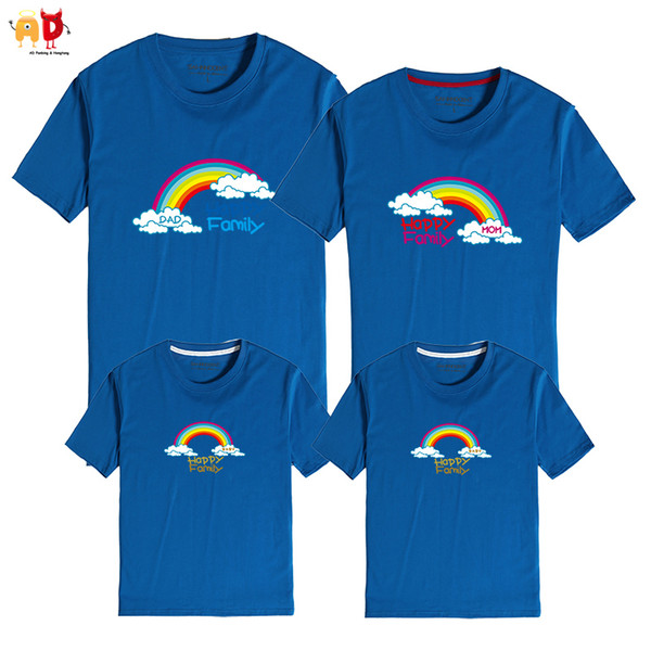 good quality 1PCS Rainbow Pattern Family Matching T-shirt Dad and Son Mother and Daughter Clothes Summer Cotton Clothing Together Forever