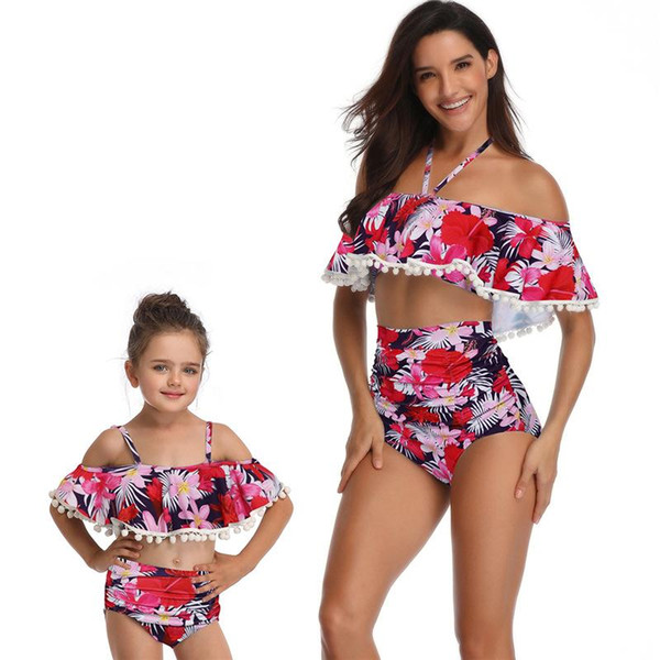 Flora print family swimsuit mother daughter swimwear Bikini matching outfits mommy and me clothes Beach Two peace