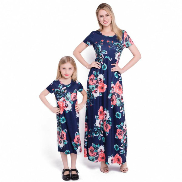 Summer Mommy And Me Clothes Matching Outfits Pajamas Family Look Mother Daughter Dresses Maxi Vestidos Mom Girls Dresses Long