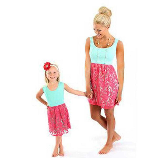 Family Matching Outfits mother daughter dresses matching mommy and me Fashion Lace dress mom and daughter dress Free shipping