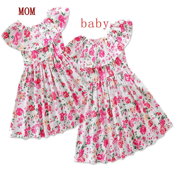 Mother daughter dresses summer stlye family look clothing mom and daughter dress floral skirt baby mm clothes mommy and me clothes