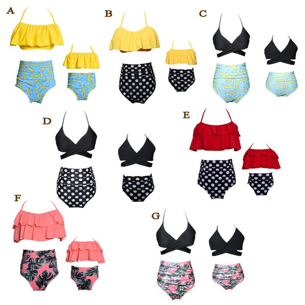 2018 Family Matching Outfits Mother And Daughter Summer Swimsuit Kids Parent High-waisted bikini falbala Swimwear Baby Girls Clothes Family