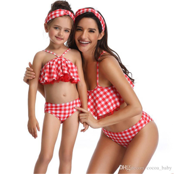 2019 family matching outfits look flounce mother daughter swimwear mommy and me swimsuits clothes Swan Print