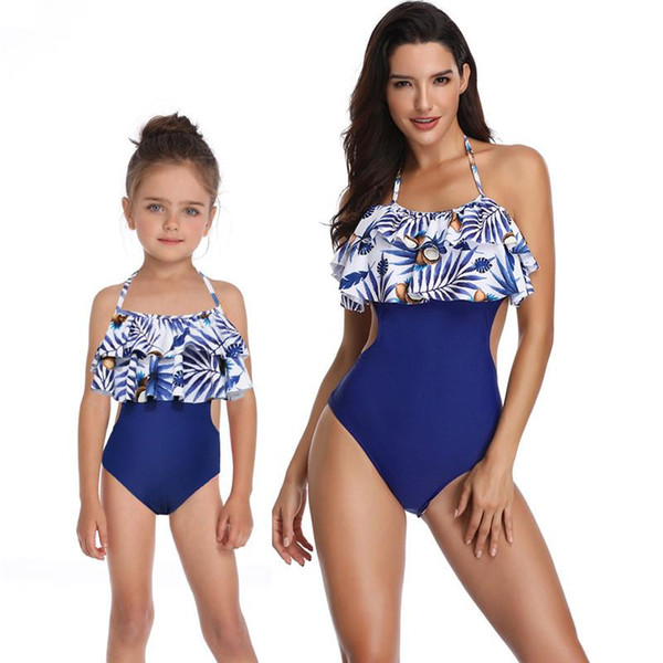 family swimsuit for mommy and me clothes one piece matching outfits mother daughter look women mom girl bikini Beachwear cokernut print