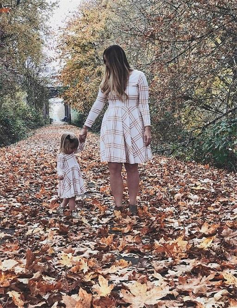 Family Matching Dress Outfits 2018 Newest Long Sleeve Check the big pendulum Striped Mother And Daughter Clothes Mom Baby Casual Dresses