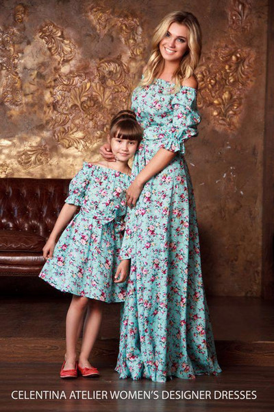 Mother daughter dresses Vintage 2017 Floral dress print Half Sleeve Family Matching Outfits mommy and me Ankle-length dress