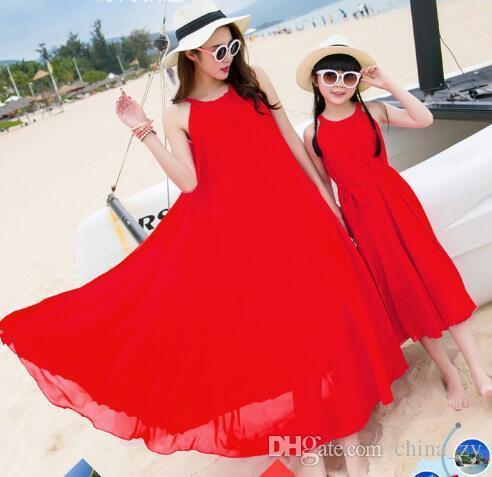 Beach Family Set Chiffon Mother Daughter Bohemian Dress Mom and Daughter Dresses Clothes Family Matching Beach Clothing