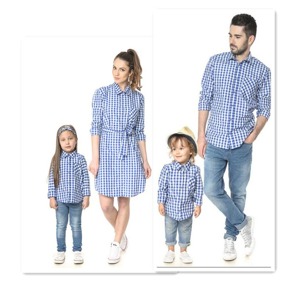 Family Matching Clothes Father Mother and Daug Matching Clothes Father Mother and Daughter Son Spring Matching blouse black Blue Plaid shirt