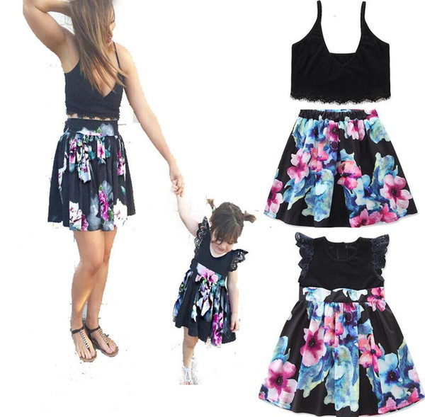 mother and daughter clothes flower girl dress 2pcs set clothing mother and daughter dress family matching outfits