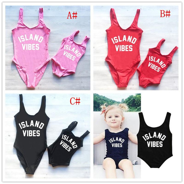 Wholesale- Family Matching Women Baby Swimwear One Piece Swimsuit Monokini Letter Printed Bikini Bathing Suit