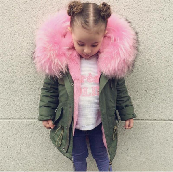 Family matching Fur Coat Parkas Winter super Big Fur Collar Kids Jackets Coats Removable Rabbit Fur Liner Children Thick Warm Hooded