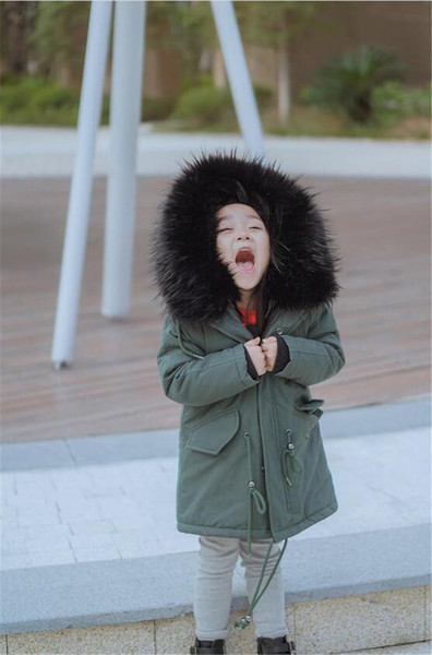 Girls boys Fur Coat Parkas Winter super Big Fur Collar Kids Jackets Coats Removable Rabbit Fur Liner Children Thick Warm Hooded