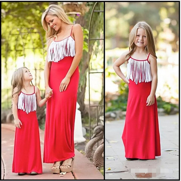 Mom and Daughter Dress Family Matching Outfits Mum Baby Clothing Mother Daughter Dresses Princess Tassel Dress Party