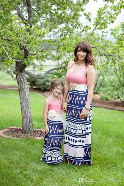 2017 summer Mommy and me family matching clothes mother and daughter dresses clothes cotton striped maxi mom and daughter dress