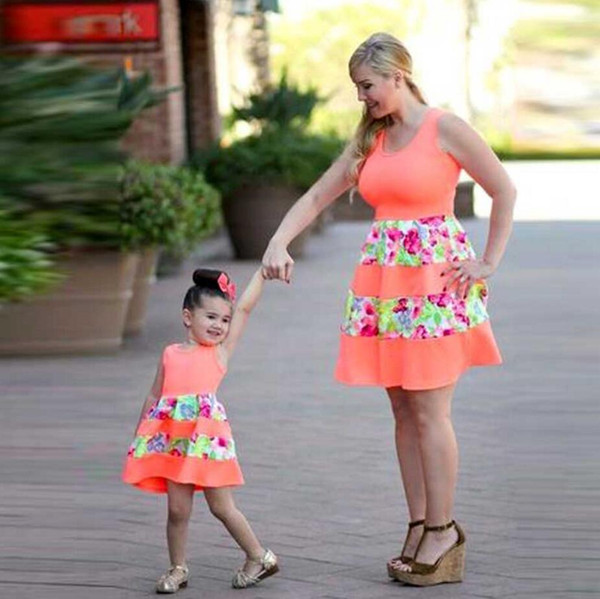 2017 New Fashion Family Set Above Knee Mother Daughter Dress Mom and Daughter Dresses Clothes Family Clothing Summer family look