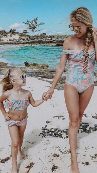 Mommy And Me Bandage Swimsuit 2019 Family Matching Clothes Family Look Swimsuit Mom And Daughter Matching Clothes