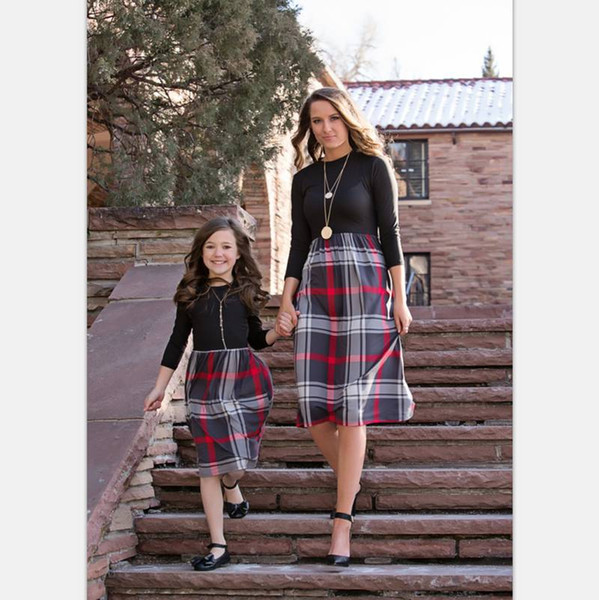 Mother Daughter Plaid Dresses 2018 Family Matching Outfits Mommy And Me Long Sleeve Clothes Family Black Look