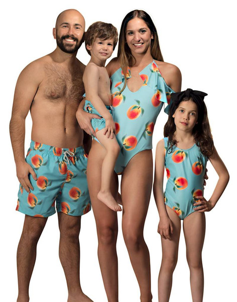 Mommy And Me Blue Peach Swimsuit 2019 Family Matching Clothes Family Look Swimsuit Father Son Matching Clothes