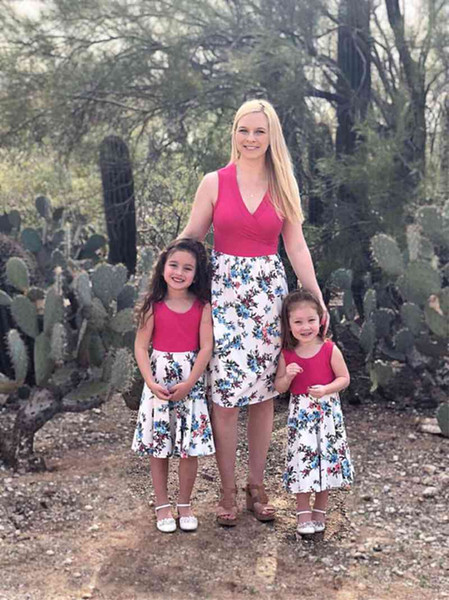 Mother And Daughter Flowers Dresses 2018 Family Matching Clothes Kids Parents Matching outfits Mommy And Me Wrap Dress