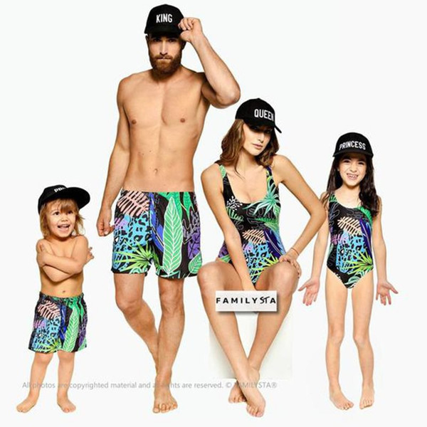 Mommy And Me Colorful Leaves Swimsuit 2019 Family Matching Clothes Family Look Swimsuit Father Son Matching Clothes