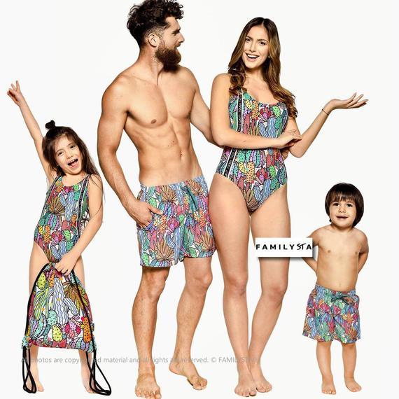 Mommy And Me Cactus Swimsuit 2019 Family Matching Clothes Family Look Swimsuit Father Son Matching Clothes