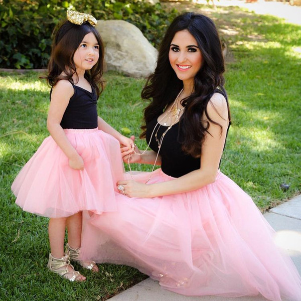 Family Matching Outfits Mother And Daughter Red And Pink Dresses Baby Girls TUTU Clothes Kids Parent Summer Family Look