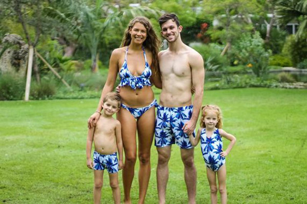 Mommy And Me Blue Palm Swimsuit 2019 Family Matching Clothes Family Look Swimsuit Father Son Matching Clothes