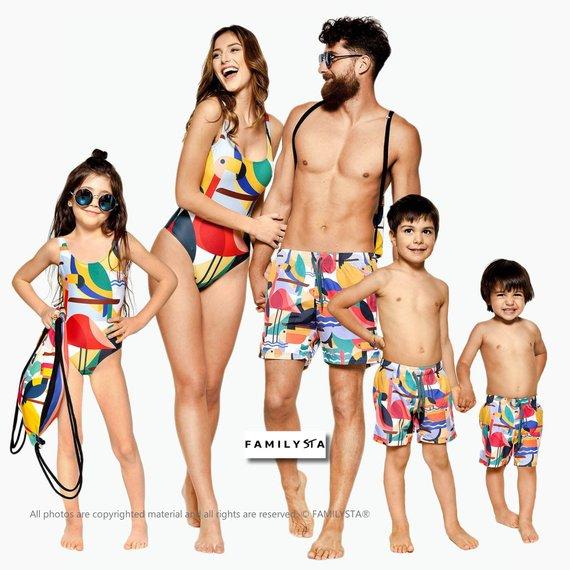 Mommy And Me Colorful Flamingo Swimsuit 2019 Family Matching Clothes Family Look Swimsuit Father Son Matching Clothes