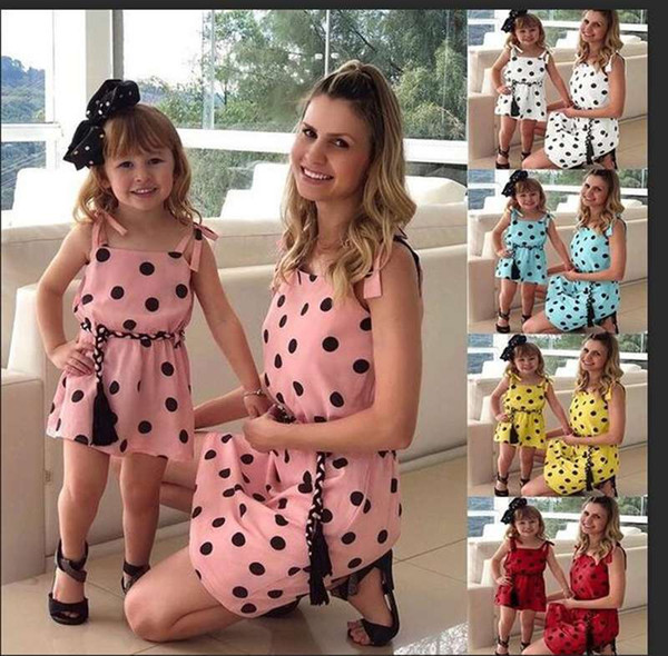 Mother And Daughter Summer Casual Dresses 2019 Family Matching Clothes Mommy And Me Clothes Mom Daughter Dotted Dress