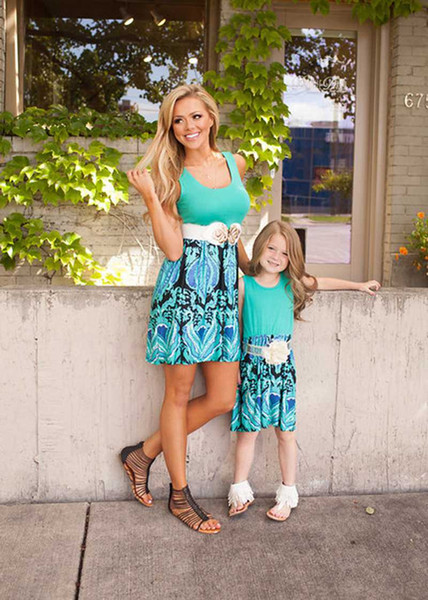 2017 Family Matching Outfits Mother And Daughter Floral Sleeveless Dresses Lace Short Dress Kids Parent Summer Clothes