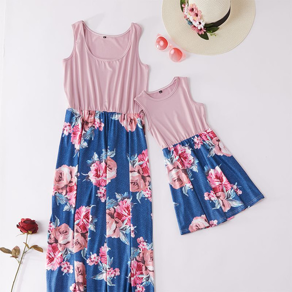 Mother And Daughter Flowers Dress Baby Girls Floral Dresses Kids And Parents Summer Sun Dresses Family Matching Outfits